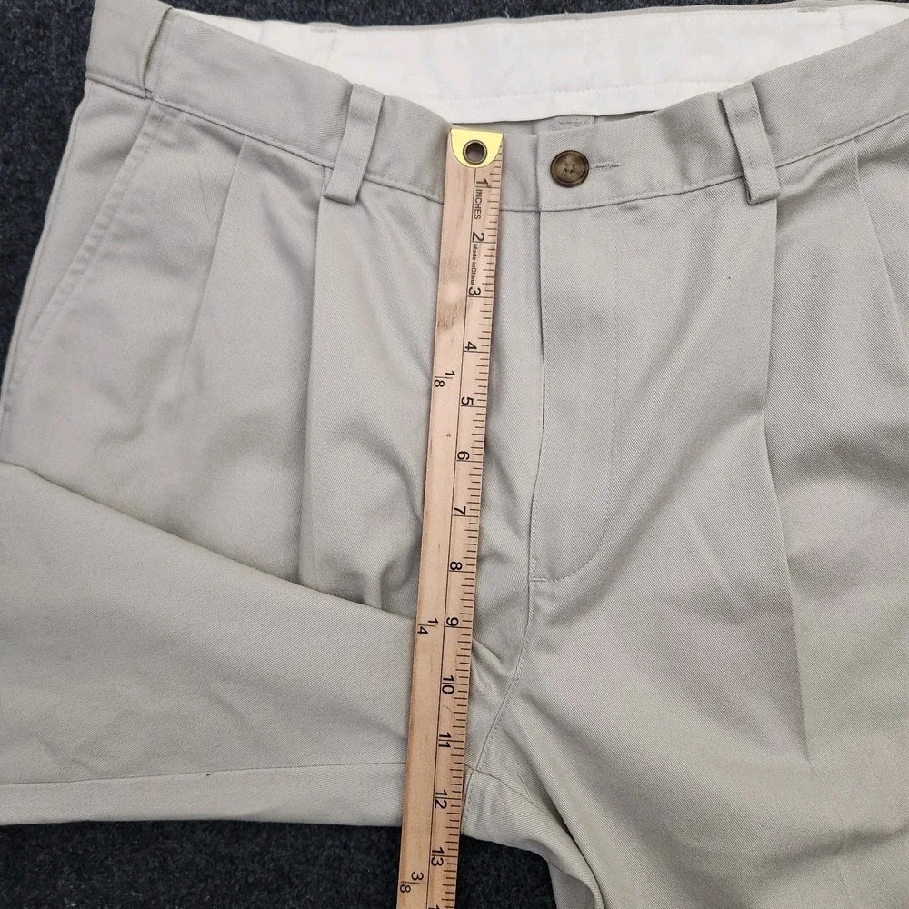 L.L. Bean Mens 35x34 Beige Khaki Pleated Straight Leg‎ Pants Wrinkle Free Office